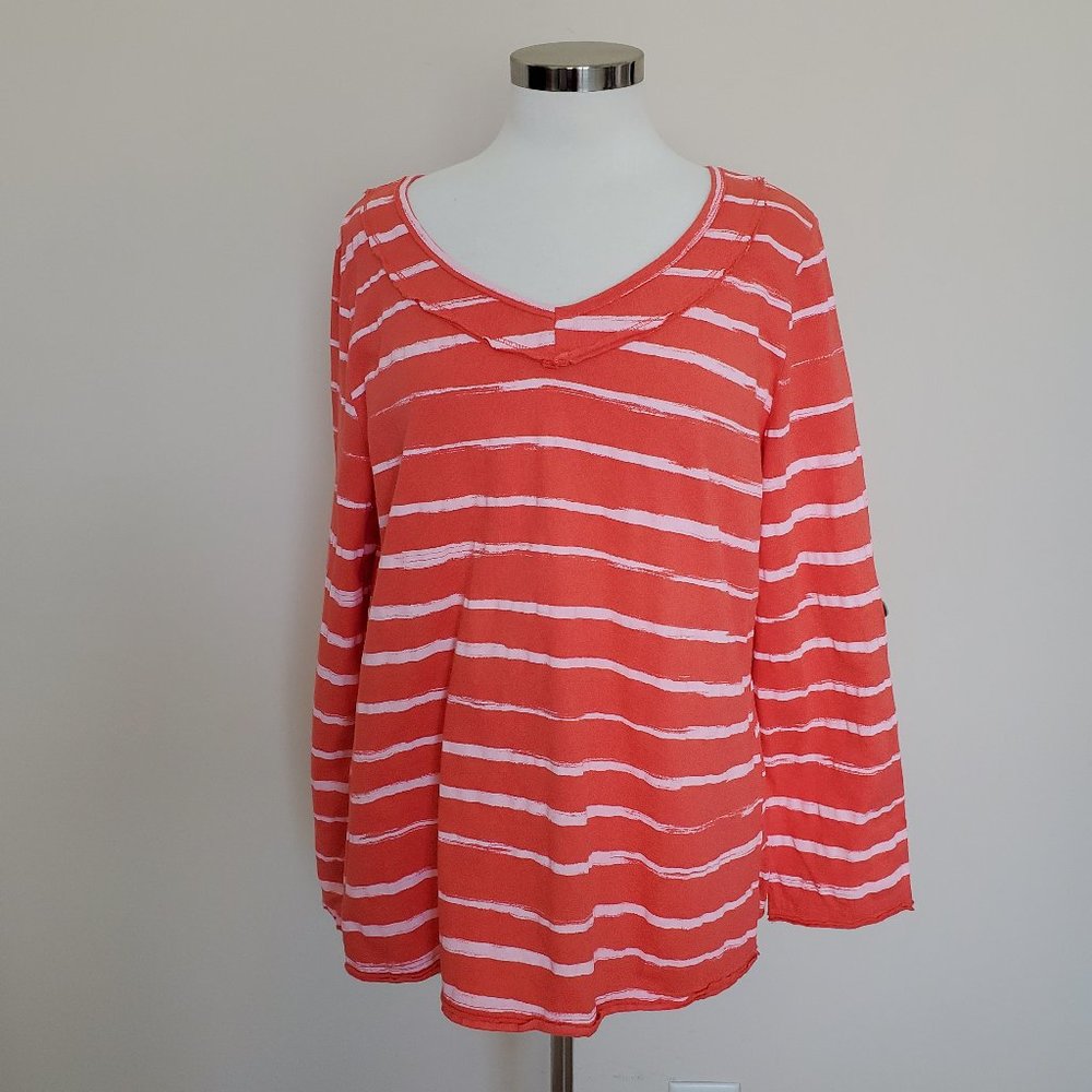 Fresh Produce XS Orange White Stripe Shirt Top NWT